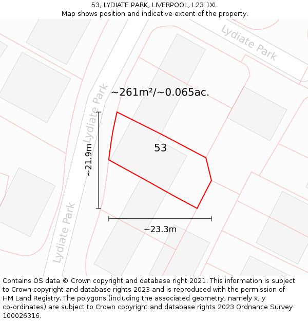 53, LYDIATE PARK, LIVERPOOL, L23 1XL: Plot and title map