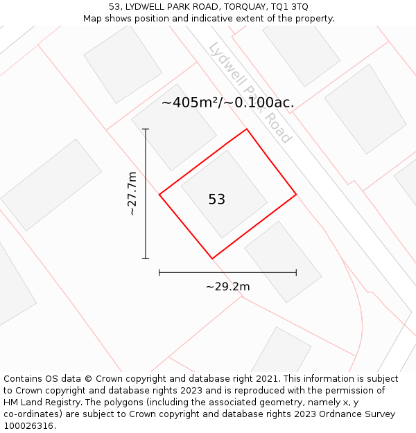 53, LYDWELL PARK ROAD, TORQUAY, TQ1 3TQ: Plot and title map