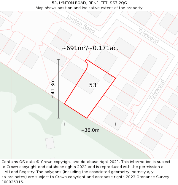 53, LYNTON ROAD, BENFLEET, SS7 2QG: Plot and title map