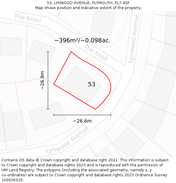 53, LYNWOOD AVENUE, PLYMOUTH, PL7 4SF: Plot and title map