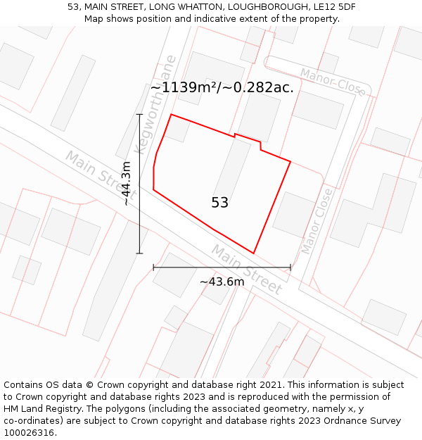 53, MAIN STREET, LONG WHATTON, LOUGHBOROUGH, LE12 5DF: Plot and title map