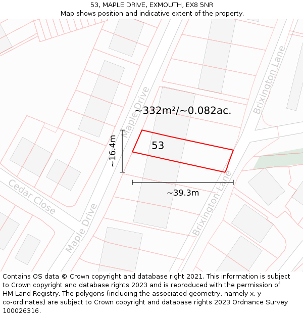 53, MAPLE DRIVE, EXMOUTH, EX8 5NR: Plot and title map