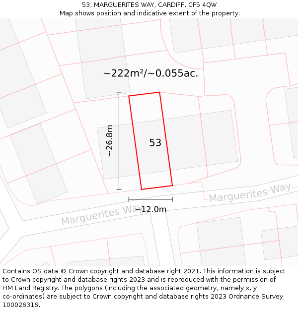 53, MARGUERITES WAY, CARDIFF, CF5 4QW: Plot and title map