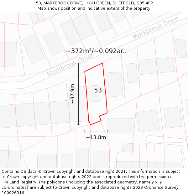 53, MARKBROOK DRIVE, HIGH GREEN, SHEFFIELD, S35 4FP: Plot and title map