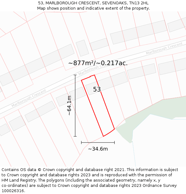 53, MARLBOROUGH CRESCENT, SEVENOAKS, TN13 2HL: Plot and title map