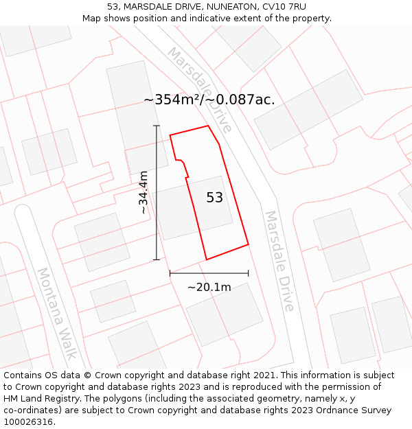 53, MARSDALE DRIVE, NUNEATON, CV10 7RU: Plot and title map