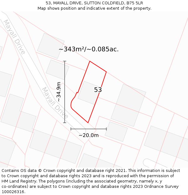 53, MAYALL DRIVE, SUTTON COLDFIELD, B75 5LR: Plot and title map