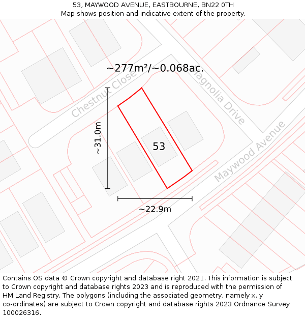 53, MAYWOOD AVENUE, EASTBOURNE, BN22 0TH: Plot and title map