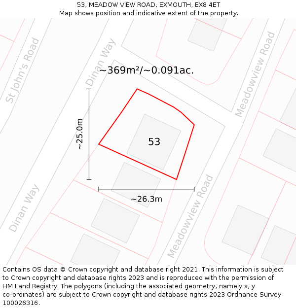 53, MEADOW VIEW ROAD, EXMOUTH, EX8 4ET: Plot and title map