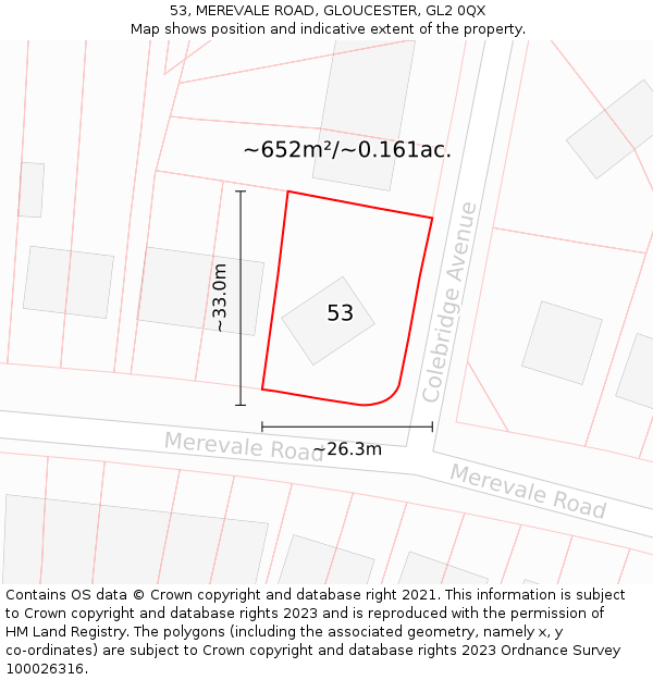 53, MEREVALE ROAD, GLOUCESTER, GL2 0QX: Plot and title map