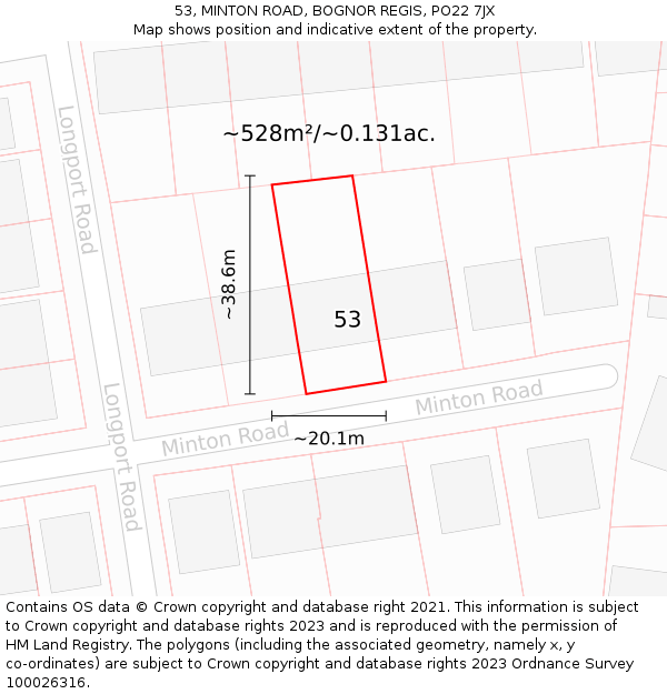 53, MINTON ROAD, BOGNOR REGIS, PO22 7JX: Plot and title map