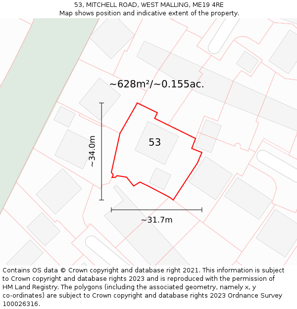 53, MITCHELL ROAD, WEST MALLING, ME19 4RE: Plot and title map