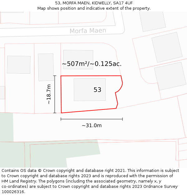 53, MORFA MAEN, KIDWELLY, SA17 4UF: Plot and title map