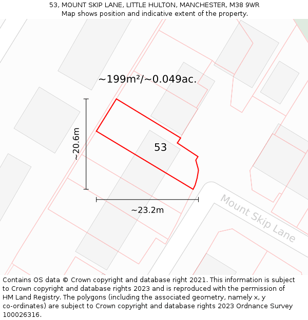 53, MOUNT SKIP LANE, LITTLE HULTON, MANCHESTER, M38 9WR: Plot and title map