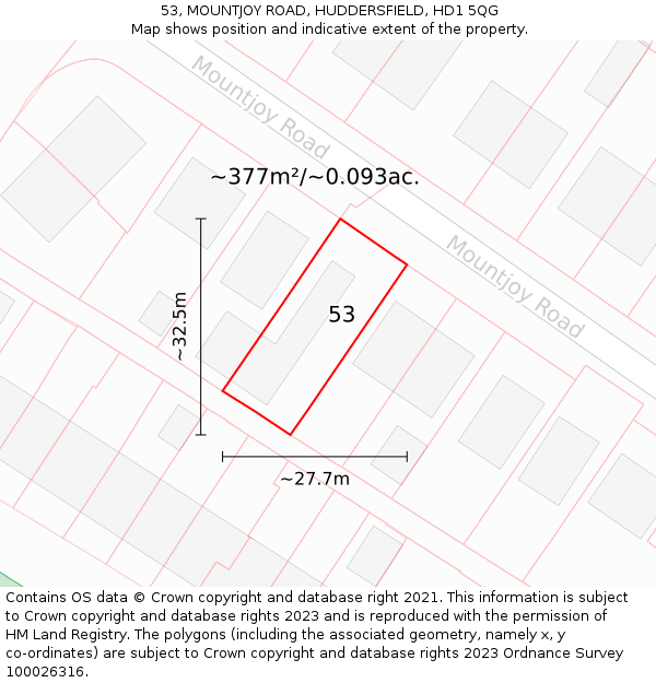 53, MOUNTJOY ROAD, HUDDERSFIELD, HD1 5QG: Plot and title map