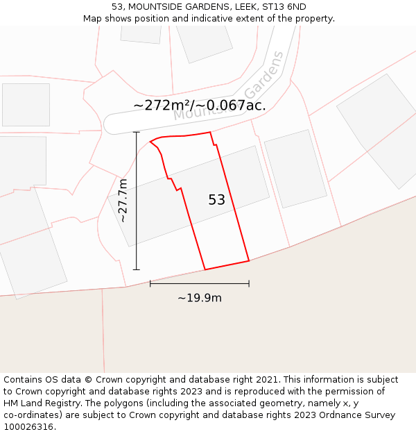 53, MOUNTSIDE GARDENS, LEEK, ST13 6ND: Plot and title map