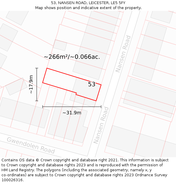 53, NANSEN ROAD, LEICESTER, LE5 5FY: Plot and title map