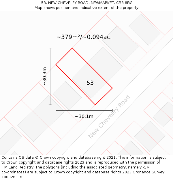 53, NEW CHEVELEY ROAD, NEWMARKET, CB8 8BG: Plot and title map