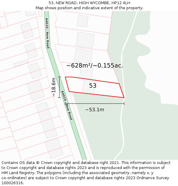 53, NEW ROAD, HIGH WYCOMBE, HP12 4LH: Plot and title map