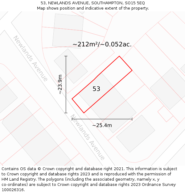 53, NEWLANDS AVENUE, SOUTHAMPTON, SO15 5EQ: Plot and title map