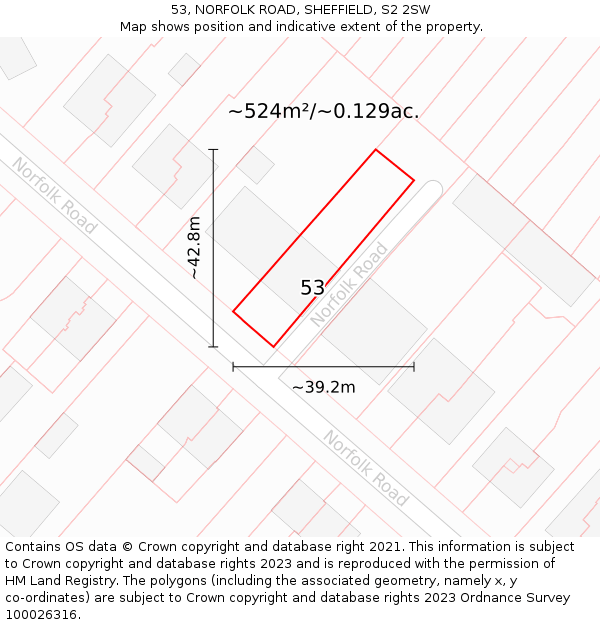 53, NORFOLK ROAD, SHEFFIELD, S2 2SW: Plot and title map