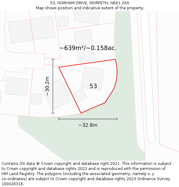 53, NORHAM DRIVE, MORPETH, NE61 2XA: Plot and title map