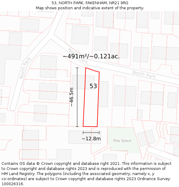 53, NORTH PARK, FAKENHAM, NR21 9RG: Plot and title map