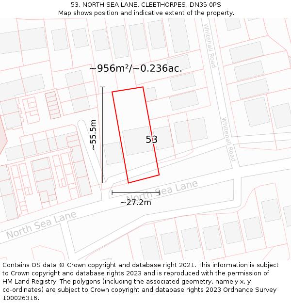 53, NORTH SEA LANE, CLEETHORPES, DN35 0PS: Plot and title map