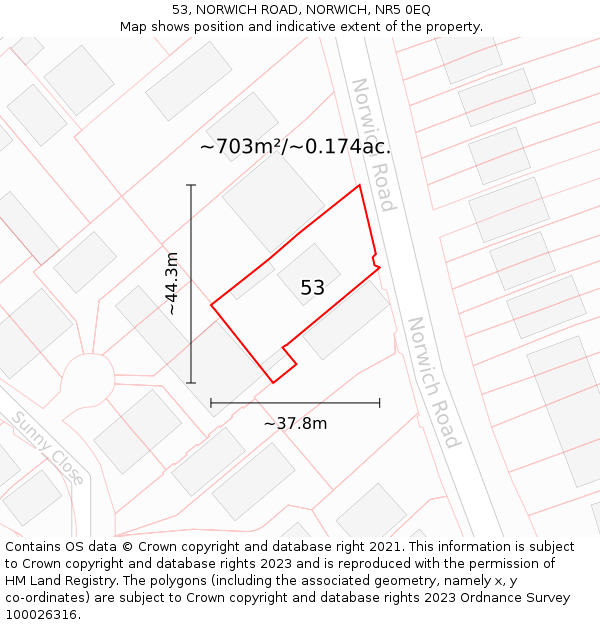 53, NORWICH ROAD, NORWICH, NR5 0EQ: Plot and title map