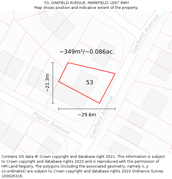 53, OAKFIELD AVENUE, MARKFIELD, LE67 9WH: Plot and title map