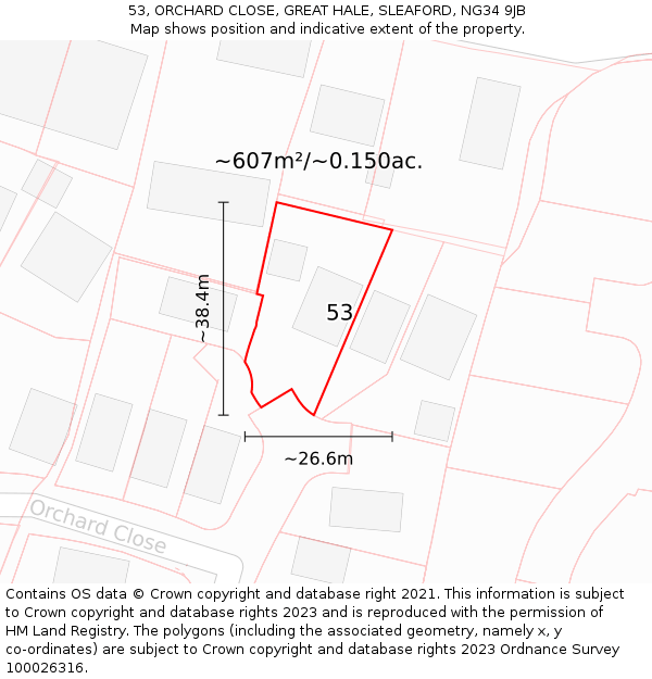 53, ORCHARD CLOSE, GREAT HALE, SLEAFORD, NG34 9JB: Plot and title map