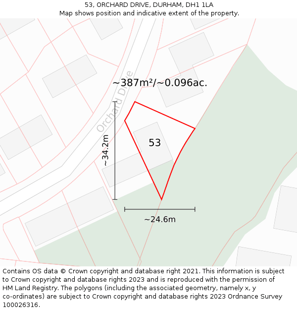 53, ORCHARD DRIVE, DURHAM, DH1 1LA: Plot and title map