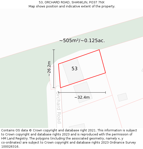 53, ORCHARD ROAD, SHANKLIN, PO37 7NX: Plot and title map