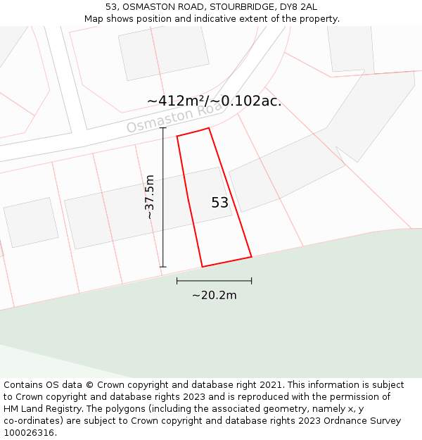 53, OSMASTON ROAD, STOURBRIDGE, DY8 2AL: Plot and title map