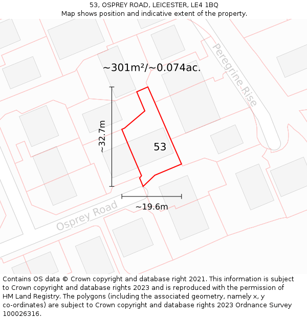 53, OSPREY ROAD, LEICESTER, LE4 1BQ: Plot and title map