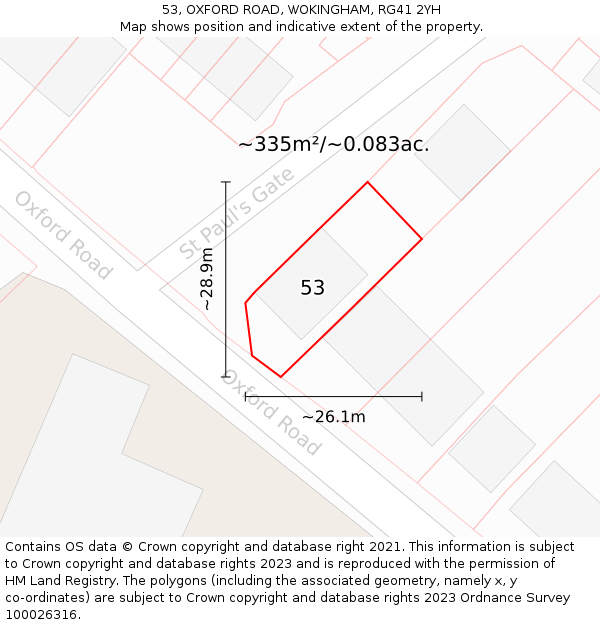 53, OXFORD ROAD, WOKINGHAM, RG41 2YH: Plot and title map