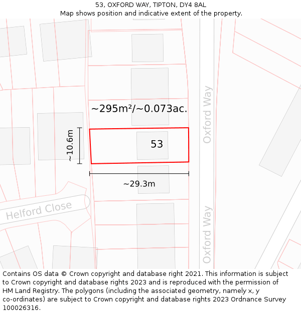 53, OXFORD WAY, TIPTON, DY4 8AL: Plot and title map