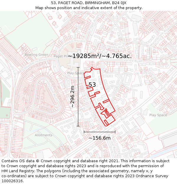 53, PAGET ROAD, BIRMINGHAM, B24 0JX: Plot and title map