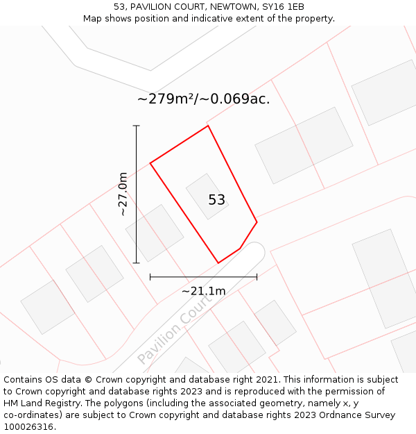 53, PAVILION COURT, NEWTOWN, SY16 1EB: Plot and title map