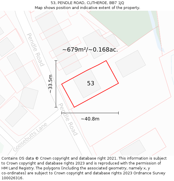 53, PENDLE ROAD, CLITHEROE, BB7 1JQ: Plot and title map