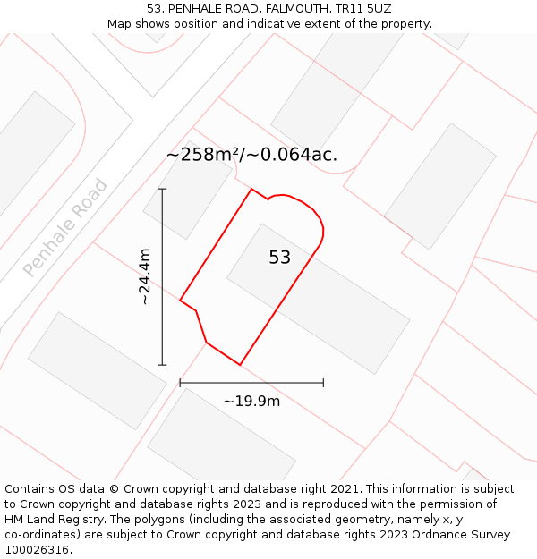 53, PENHALE ROAD, FALMOUTH, TR11 5UZ: Plot and title map