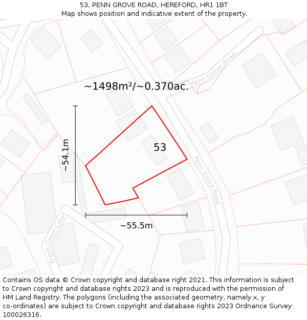 53, PENN GROVE ROAD, HEREFORD, HR1 1BT: Plot and title map