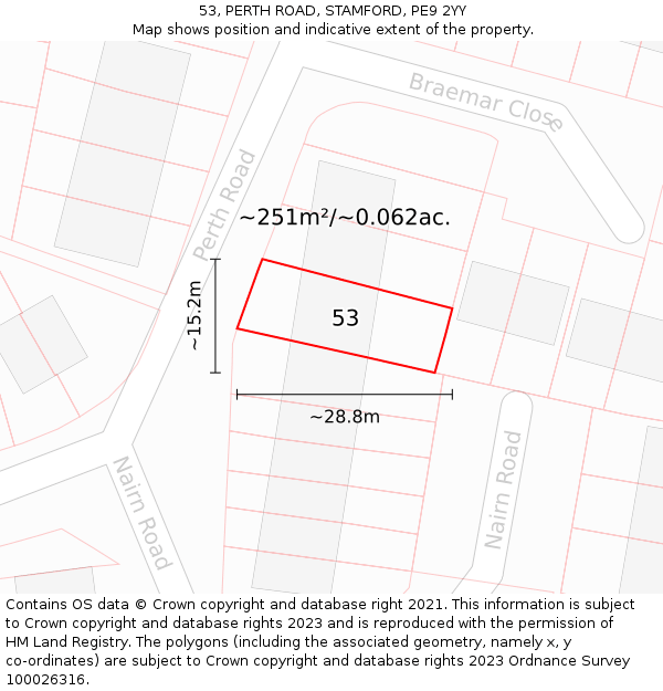 53, PERTH ROAD, STAMFORD, PE9 2YY: Plot and title map