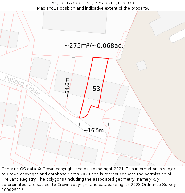 53, POLLARD CLOSE, PLYMOUTH, PL9 9RR: Plot and title map