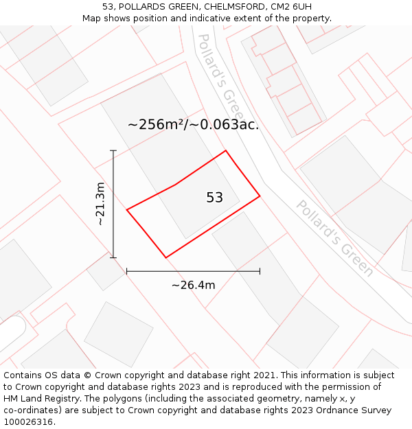 53, POLLARDS GREEN, CHELMSFORD, CM2 6UH: Plot and title map