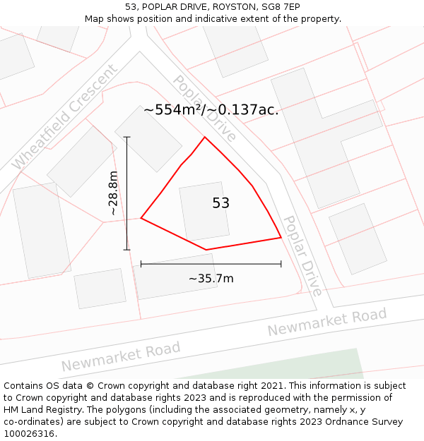 53, POPLAR DRIVE, ROYSTON, SG8 7EP: Plot and title map