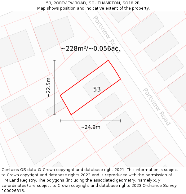 53, PORTVIEW ROAD, SOUTHAMPTON, SO18 2RJ: Plot and title map