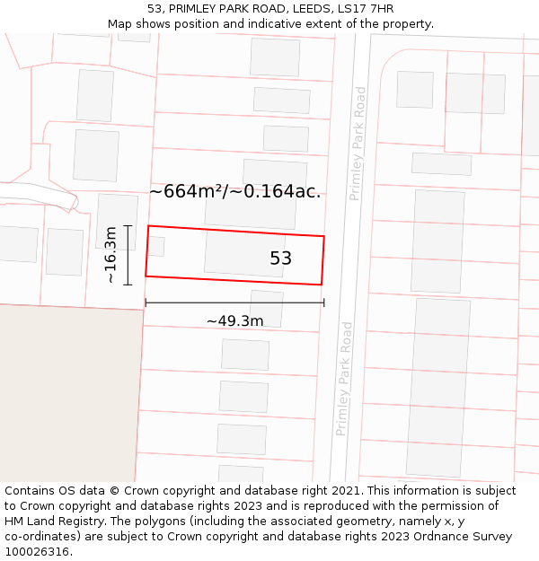 53, PRIMLEY PARK ROAD, LEEDS, LS17 7HR: Plot and title map