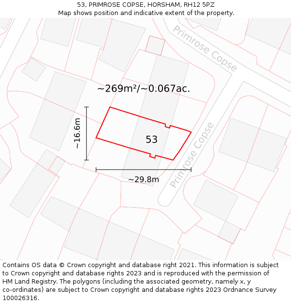 53, PRIMROSE COPSE, HORSHAM, RH12 5PZ: Plot and title map