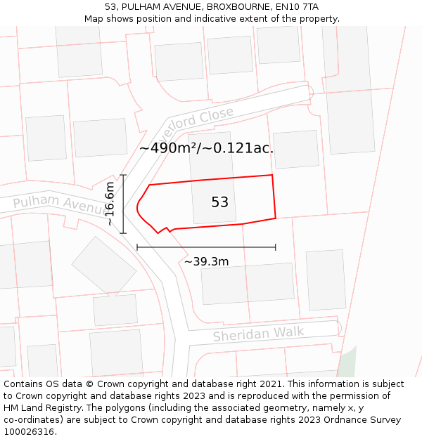53, PULHAM AVENUE, BROXBOURNE, EN10 7TA: Plot and title map